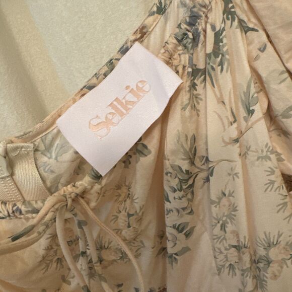 Selkie Puff-Sleeve Romantics Mini Dress Cream Floral Sz M - Picture 4 of 6